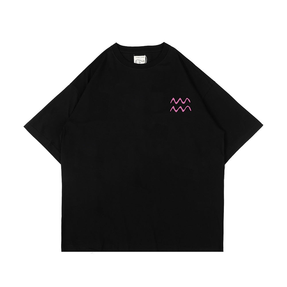 PEANUT STAIN - Aquarius Zodiac Black Oversized Tshirt