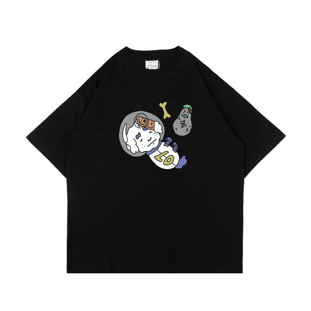 PEANUT STAIN - Feels Like FLoating Black Wide Shoulder Oversized Tshirt