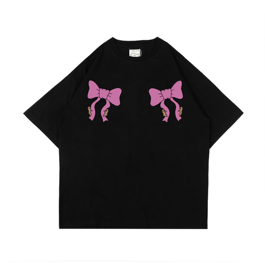 PEANUT STAIN - Coquette Ribbon Black Oversized Tshirt