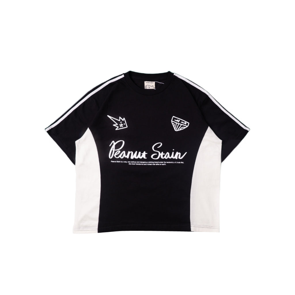 PEANUT STAIN - Active Duo Side Cursive Black Boxy Oversized Tshirt