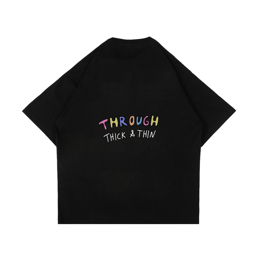 PEANUT STAIN - through thick and thin Black Oversized Tshirt