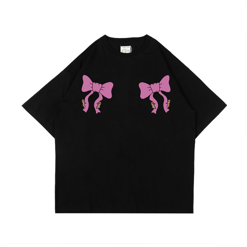PEANUT STAIN - Coquette Ribbon Ivory Oversized Tshirt