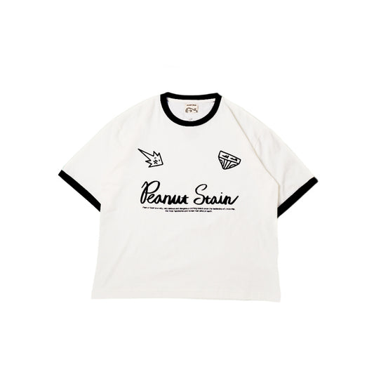 PEANUT STAIN - Active Cursive Ringer Ivory Boxy Oversized Tshirt