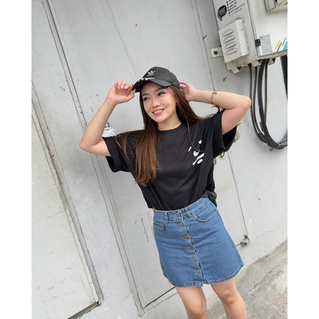 PEANUT STAIN - Peanut Face Black Oversized Tshirt