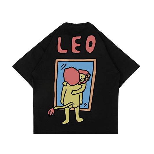 PEANUT STAIN - Leo Zodiac Black Oversized Tshirt