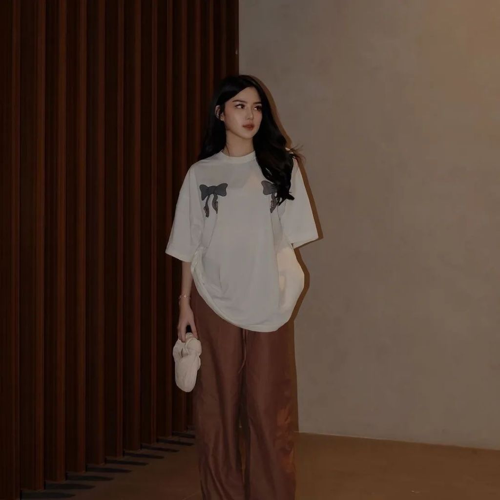 PEANUT STAIN - Coquette Ribbon Ivory Oversized Tshirt