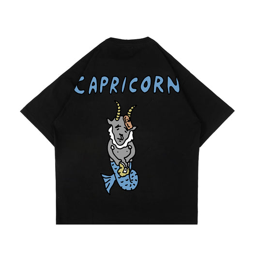 PEANUT STAIN - Capricorn Zodiac Black Oversized Tshirt