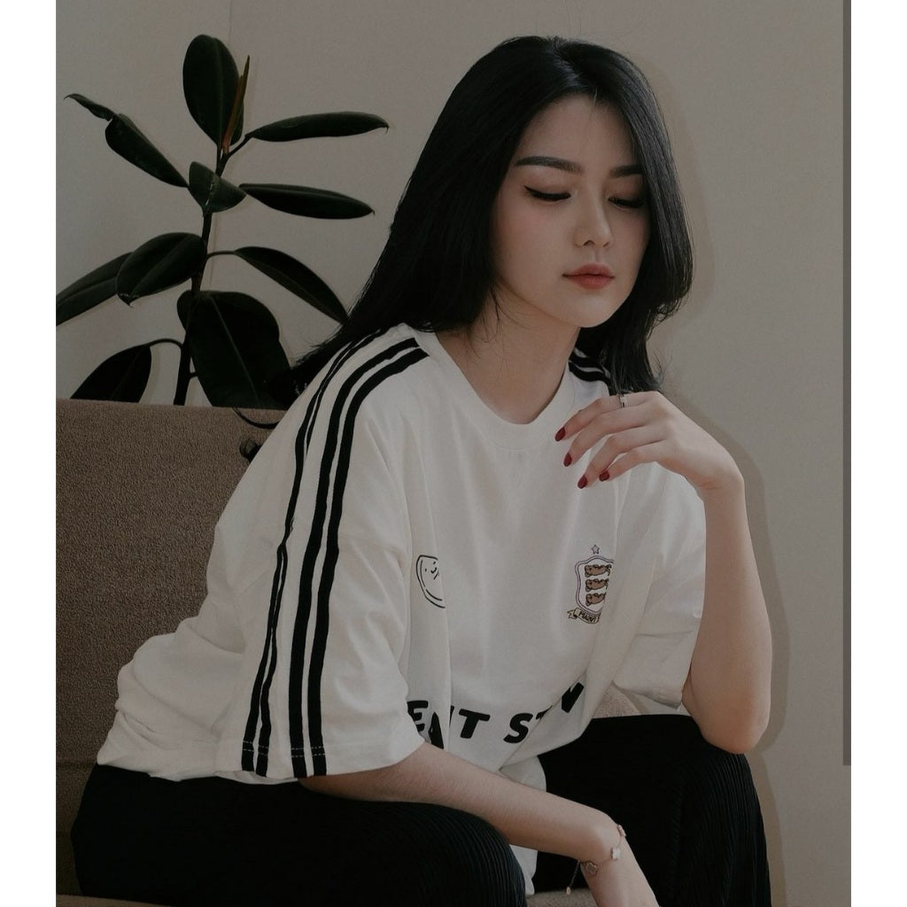 PEANUT STAIN - 4 Stripes Arm Ivory Oversized Tshirt