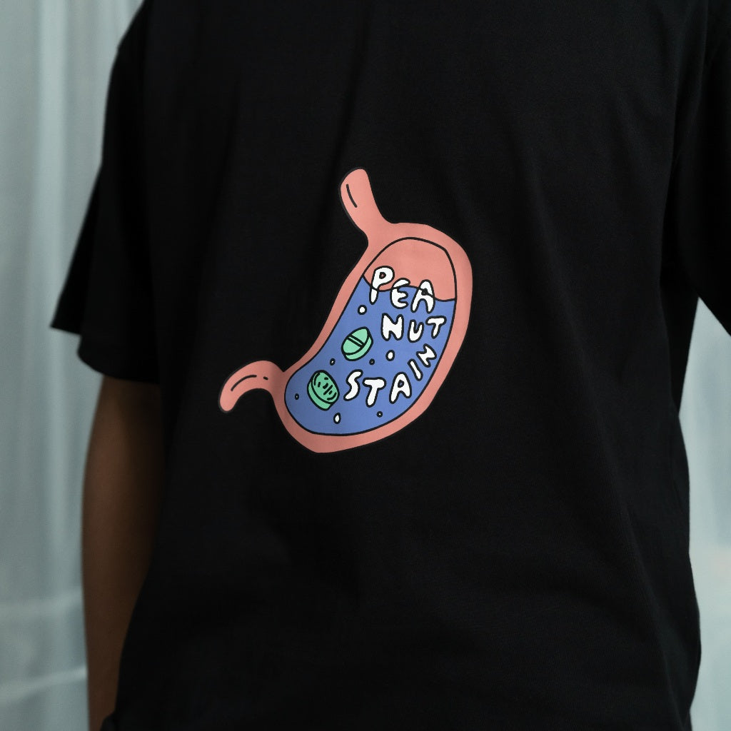 PEANUT STAIN - Internal conflict stomach black oversized tshirt