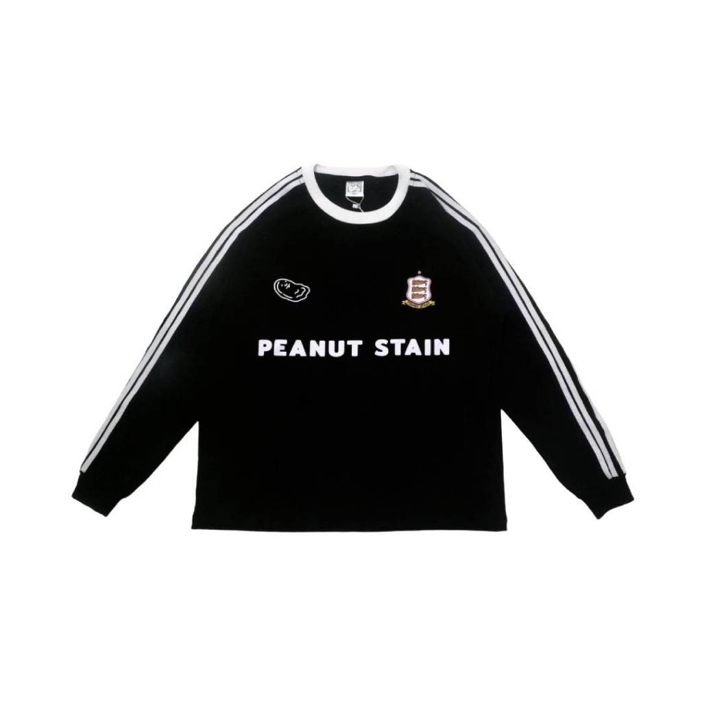 PEANUT STAIN - 4 Stripes Arm Black Boxy Long Sleeve Tshirt