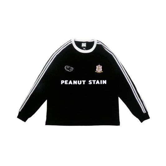 PEANUT STAIN - 4 Stripes Arm Black Boxy Long Sleeve Tshirt
