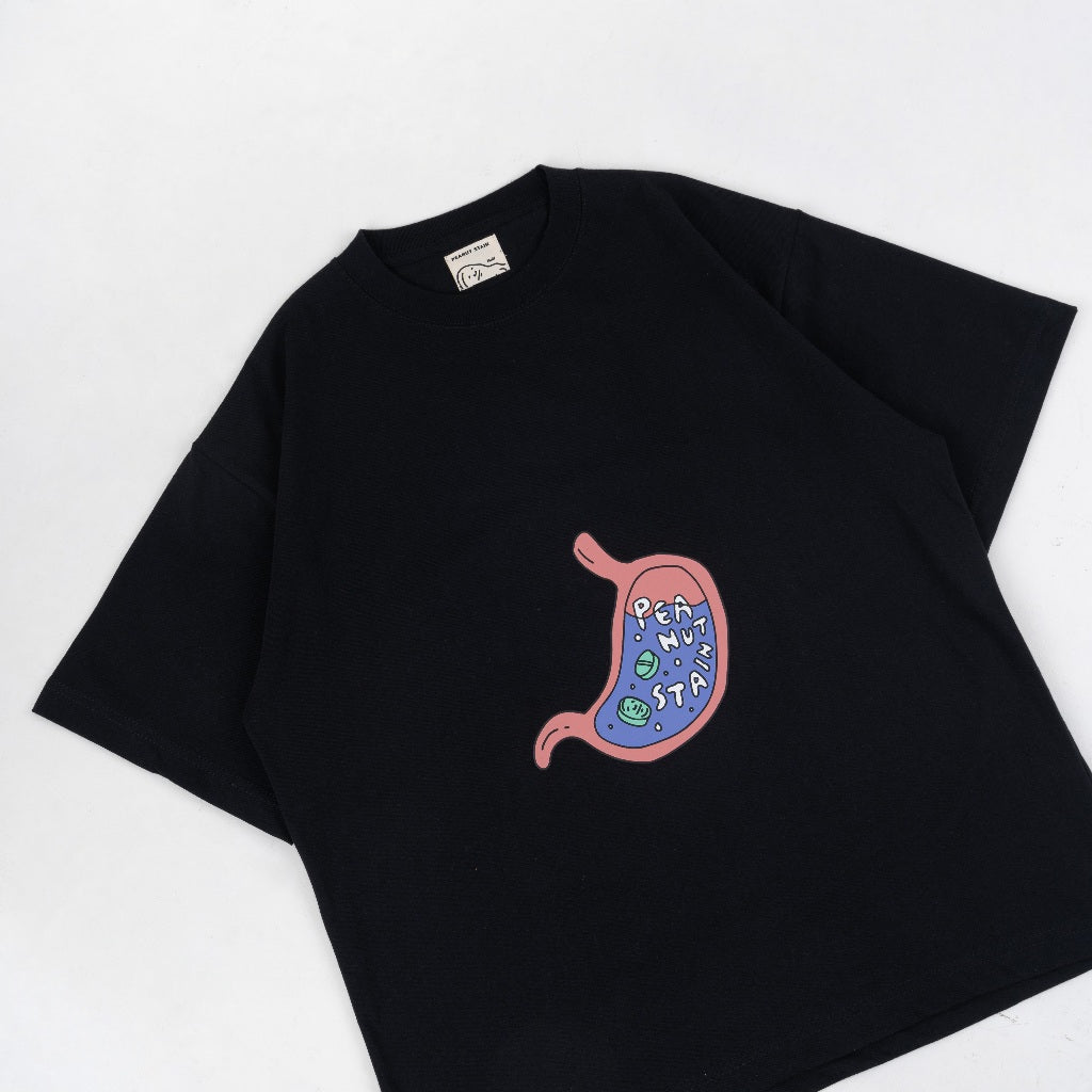 PEANUT STAIN - Internal conflict stomach black oversized tshirt