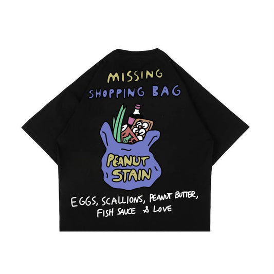 PEANUT STAIN - Missing shopping bag black boxy oversized tshirt