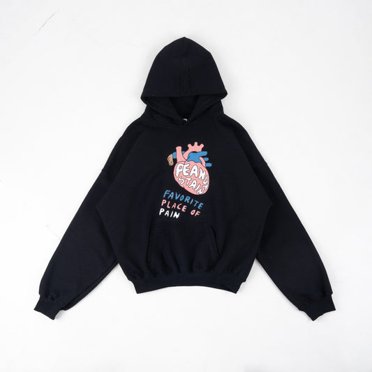 PEANUT STAIN - Internal conflict heart black boxy oversized hoodie
