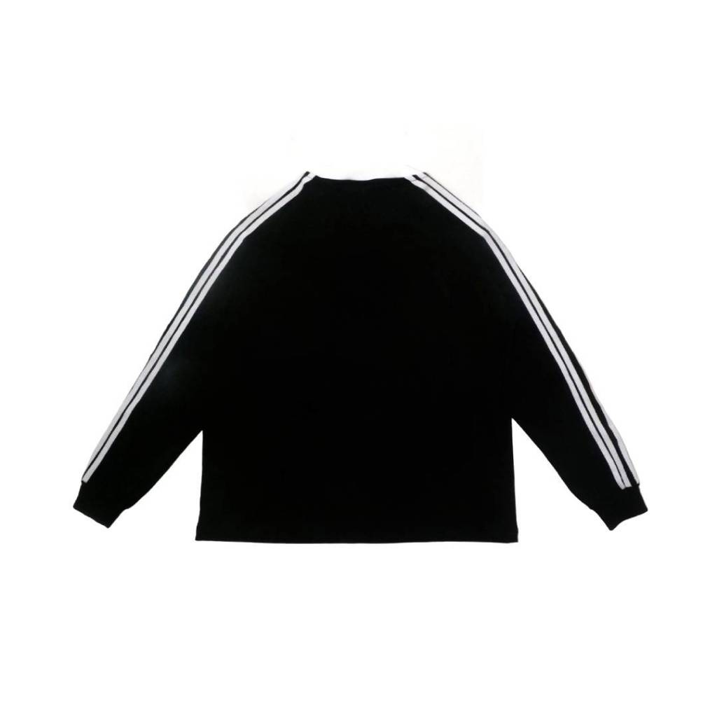 PEANUT STAIN - 4 Stripes Arm Black Boxy Long Sleeve Tshirt