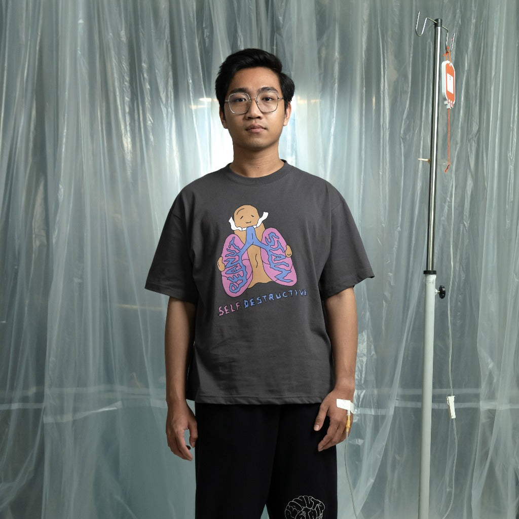 PEANUT STAIN - Internal conflict lungs grey oversized tshirt