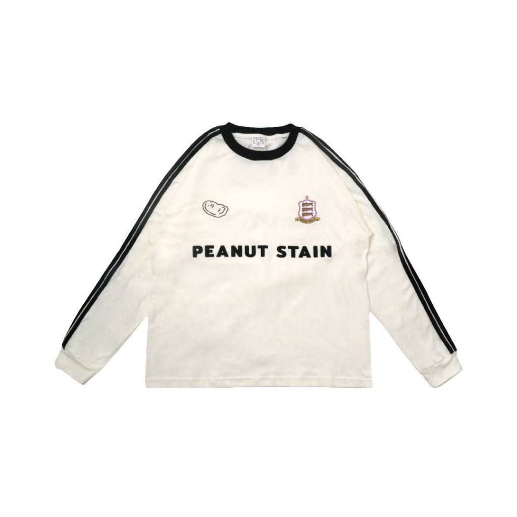 PEANUT STAIN - 4 Stripes Arm Ivory Boxy Long Sleeve Tshirt