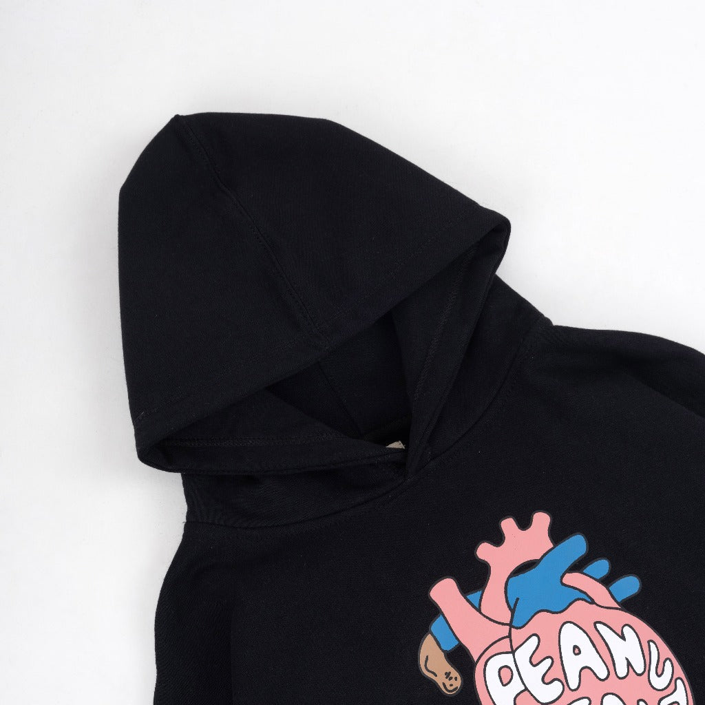 PEANUT STAIN - Internal conflict heart black boxy oversized hoodie