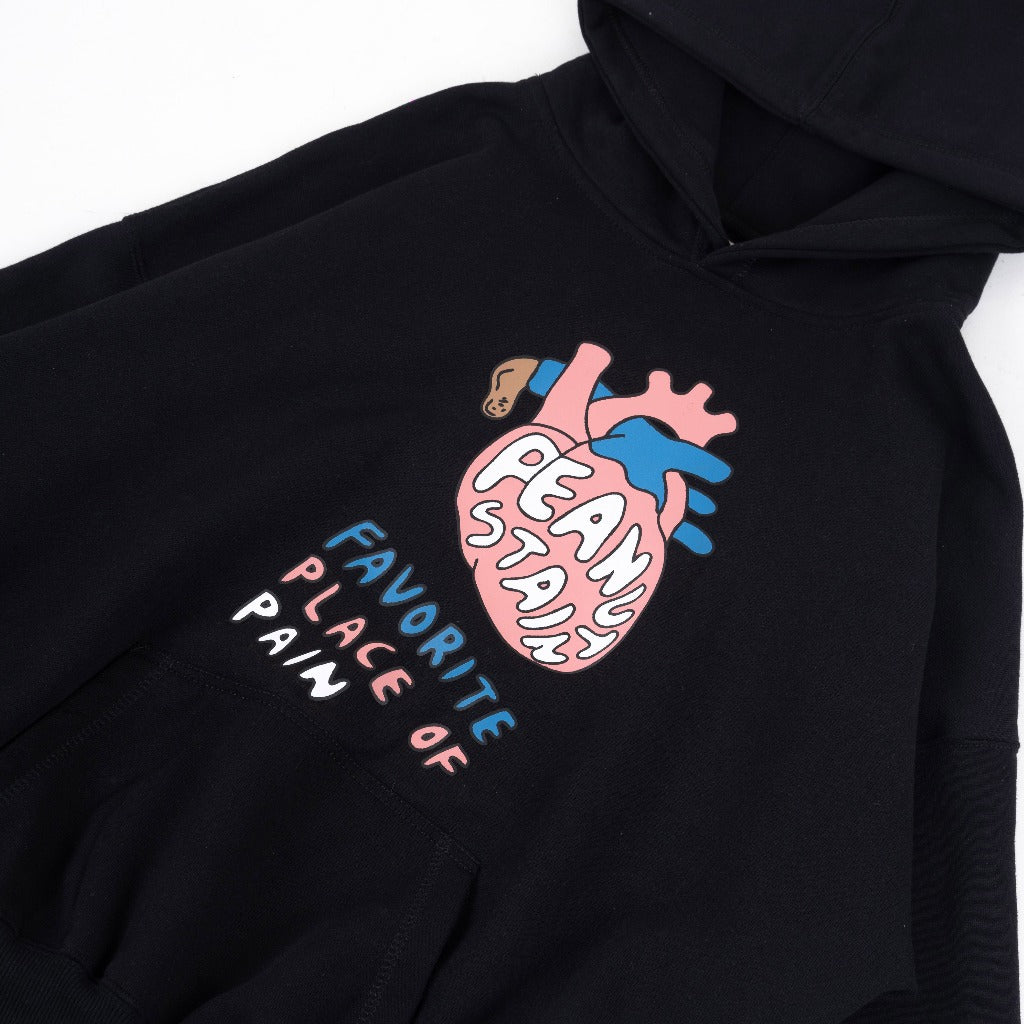 PEANUT STAIN - Internal conflict heart black boxy oversized hoodie