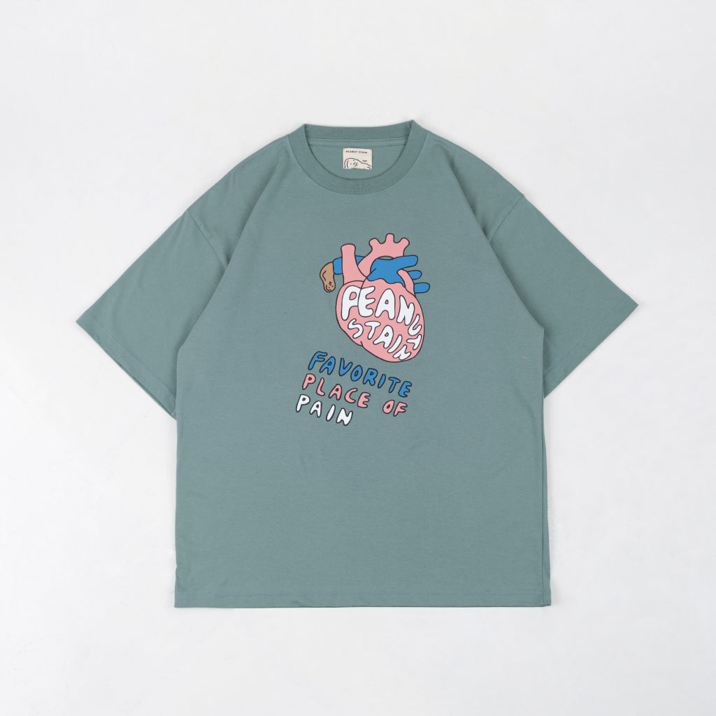 PEANUT STAIN - Internal conflict heart green oversized tshirt