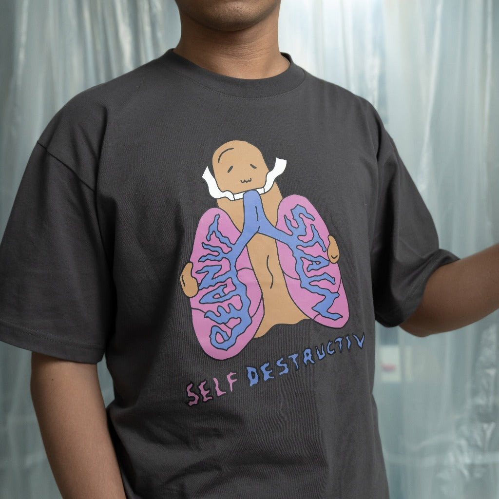 PEANUT STAIN - Internal conflict lungs grey oversized tshirt