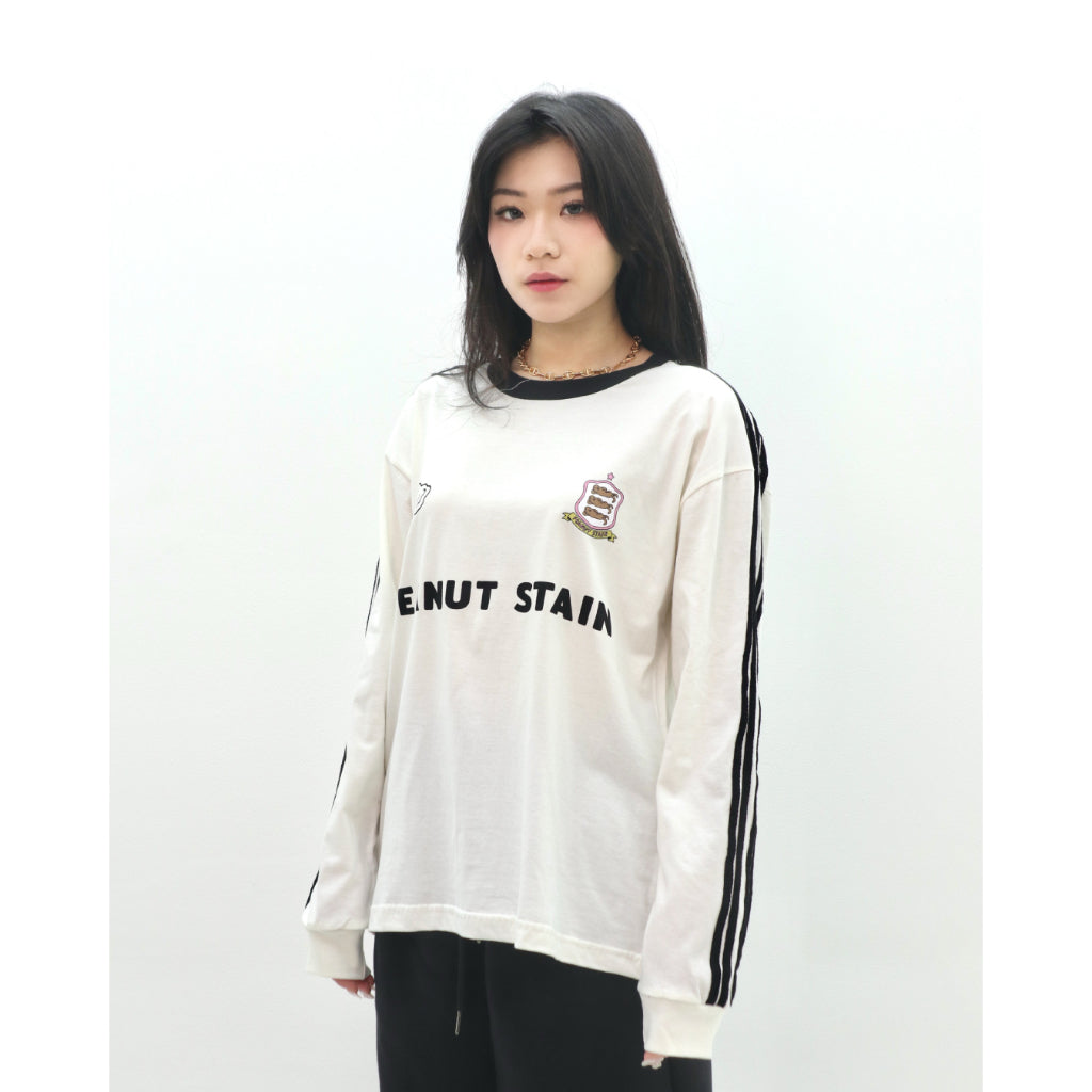Boxy Long Sleeve Tshirt 4 Stripes Arm Ivory Peanut Stain | Kaos Lengan Panjang | Unisex