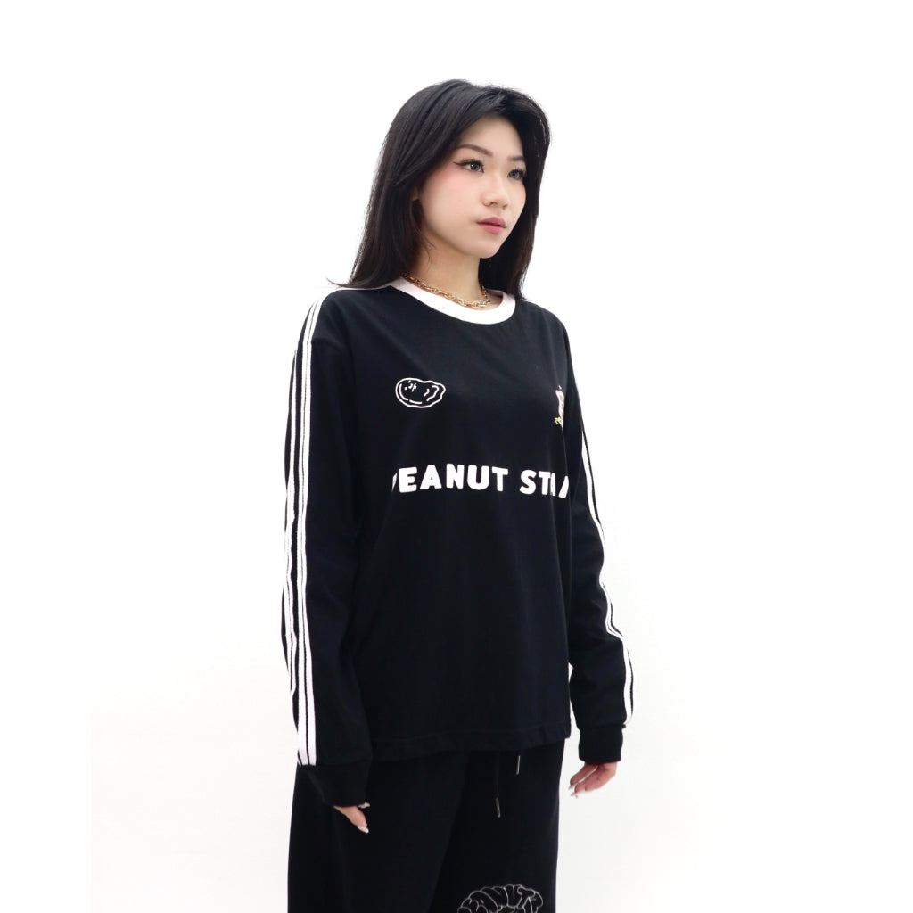 Boxy Long Sleeve Tshirt 4 Stripes Arm black Peanut Stain | Kaos Lengan Panjang | Unisex