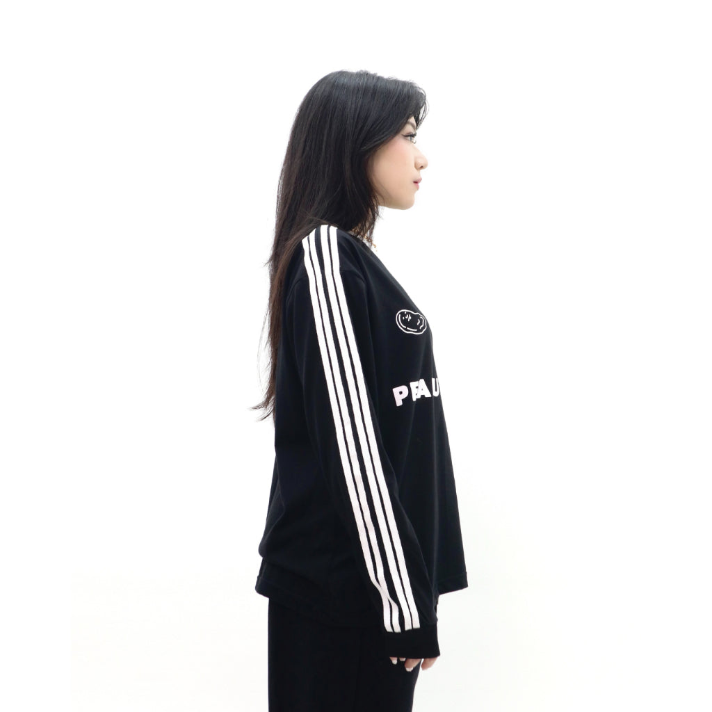Boxy Long Sleeve Tshirt 4 Stripes Arm black Peanut Stain | Kaos Lengan Panjang | Unisex