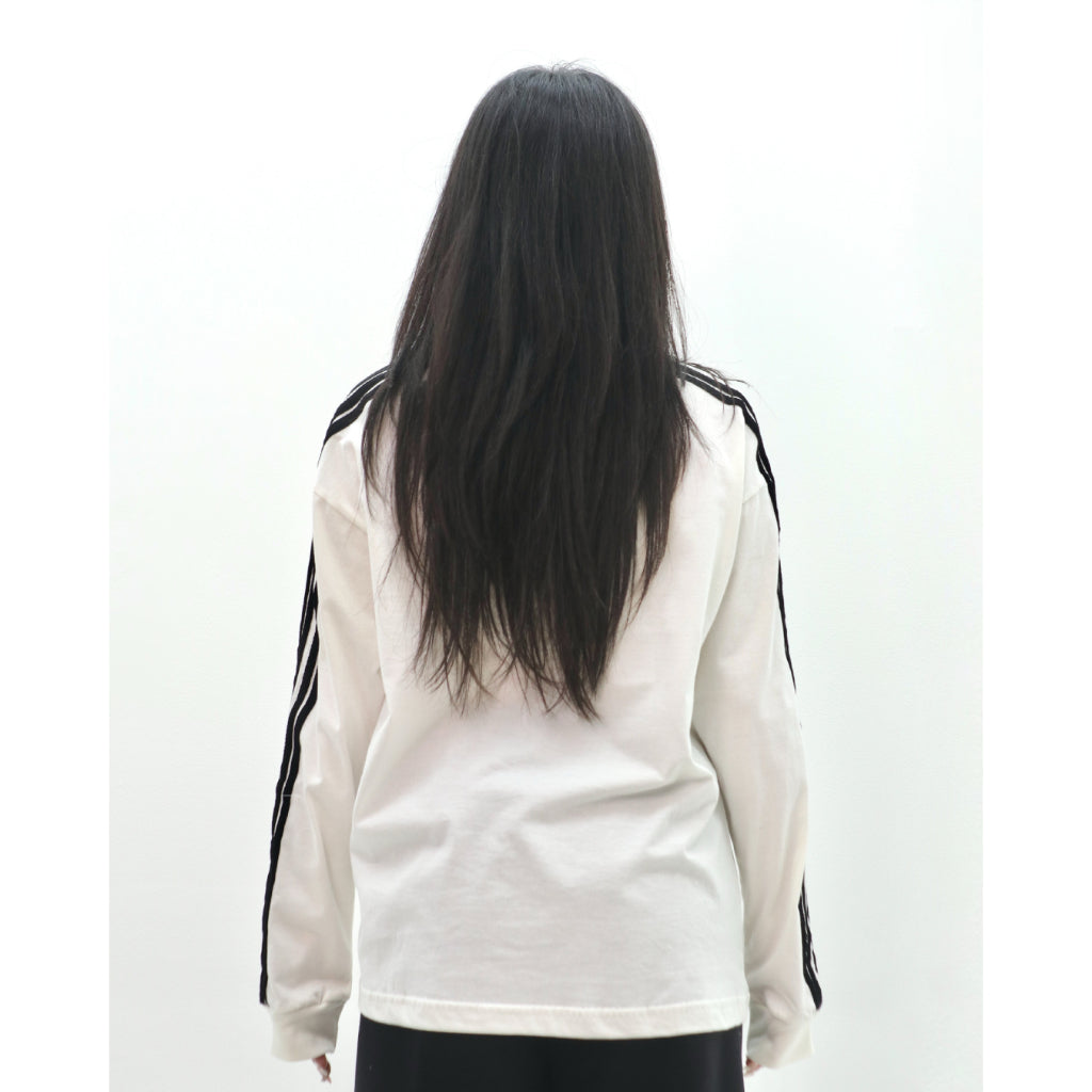 Boxy Long Sleeve Tshirt 4 Stripes Arm Ivory Peanut Stain | Kaos Lengan Panjang | Unisex