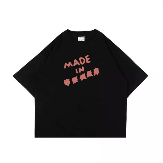 PEANUT STAIN - Fakenut Stain Made In Asterisk Black Boxy Oversized Tshirt