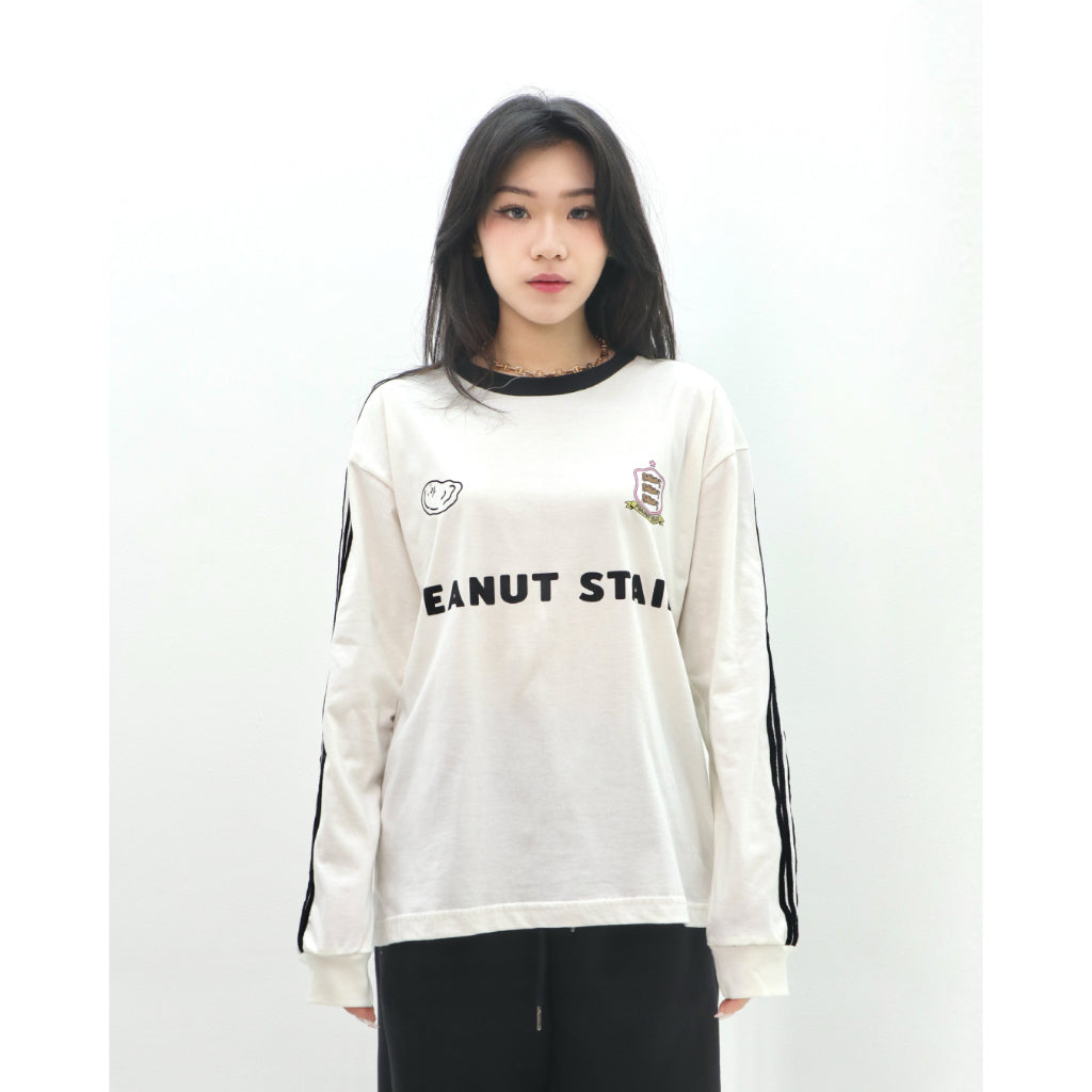 Boxy Long Sleeve Tshirt 4 Stripes Arm Ivory Peanut Stain | Kaos Lengan Panjang | Unisex