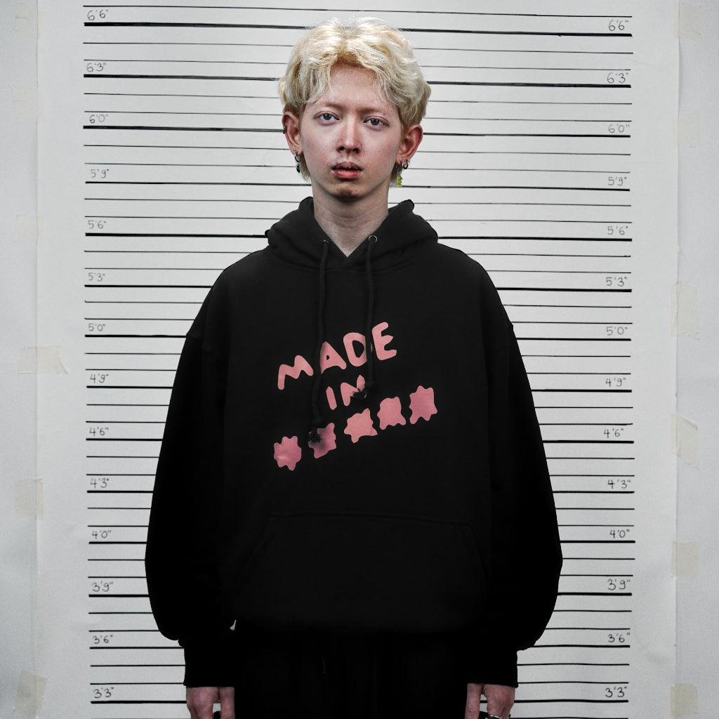 PEANUT STAIN - Fakenut Stain Made In Asterisk Black Oversized Hoodie