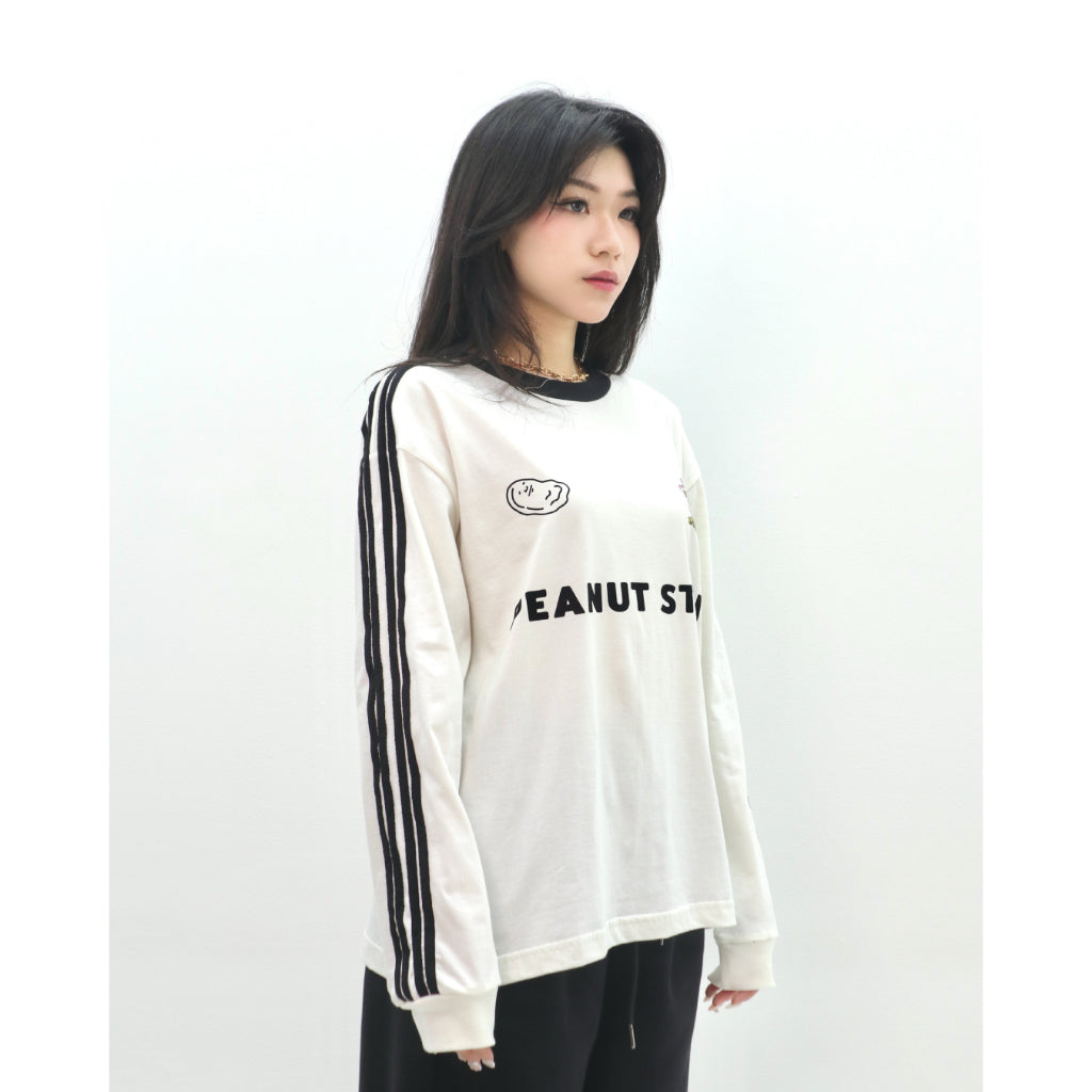 Boxy Long Sleeve Tshirt 4 Stripes Arm Ivory Peanut Stain | Kaos Lengan Panjang | Unisex