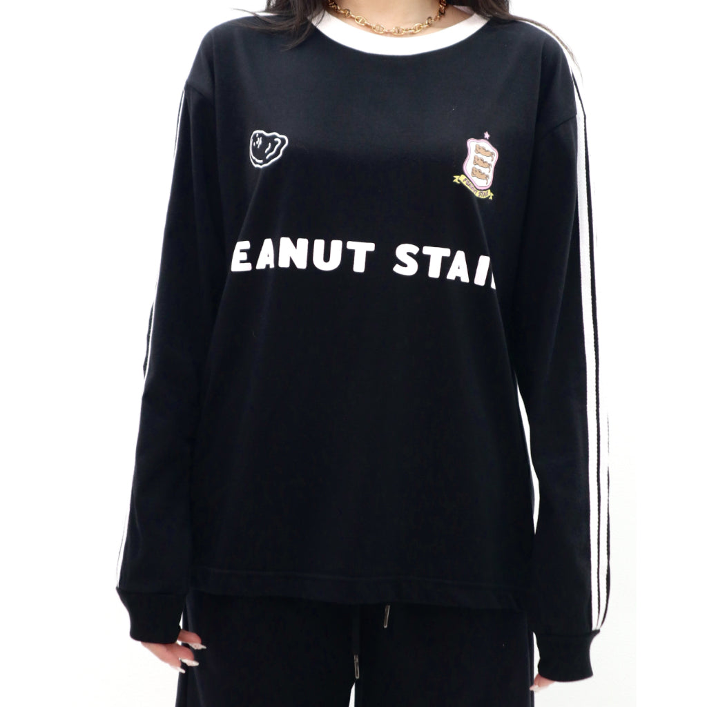 Boxy Long Sleeve Tshirt 4 Stripes Arm black Peanut Stain | Kaos Lengan Panjang | Unisex