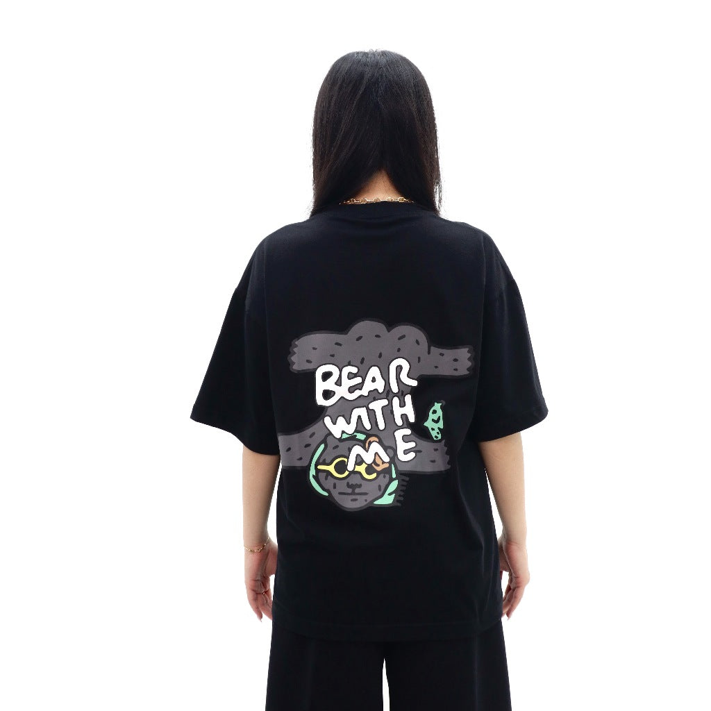 PEANUT STAIN - Not Sleeping Bear With Me Black Oversized Tshirt