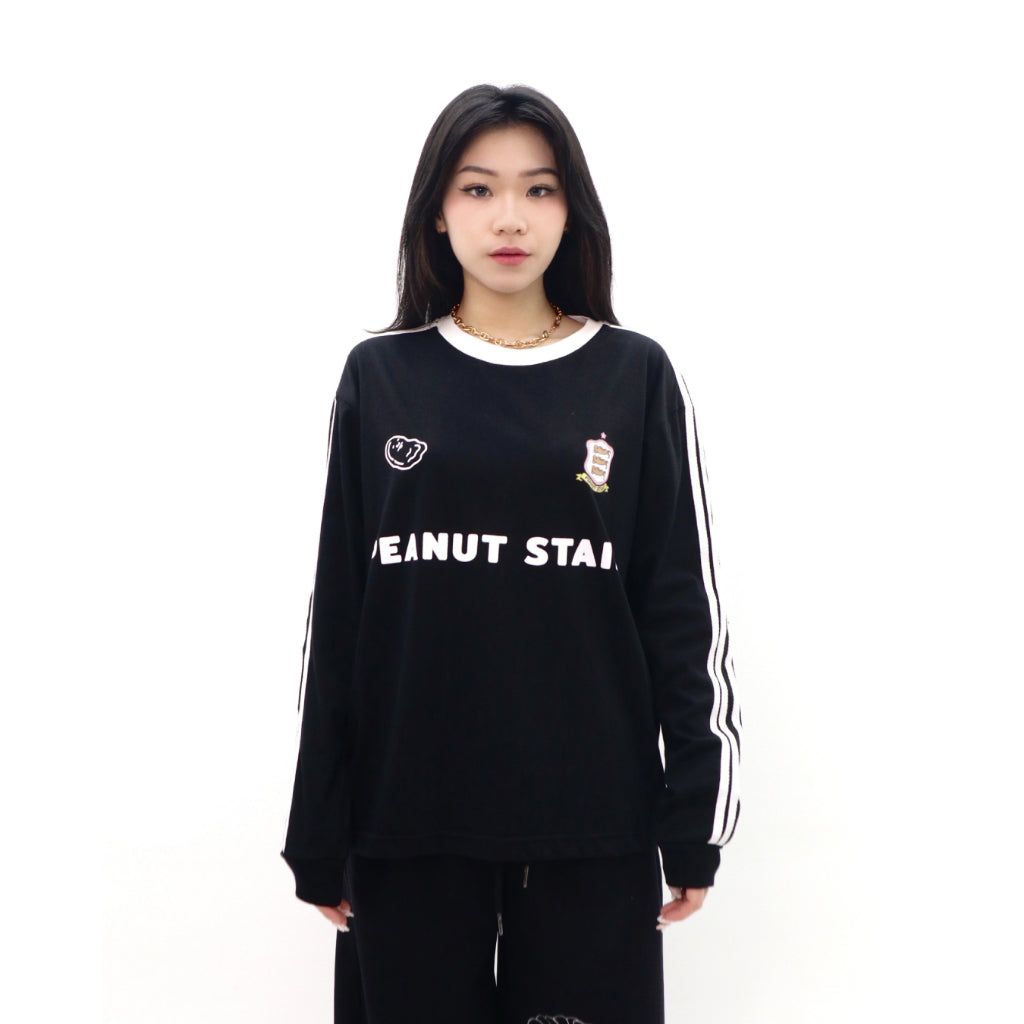 Boxy Long Sleeve Tshirt 4 Stripes Arm black Peanut Stain | Kaos Lengan Panjang | Unisex