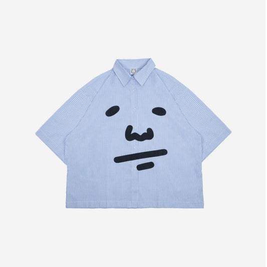 Boxy Shirt Peanut Face Blue Striped Peanut Stain | Kemeja | Unisex