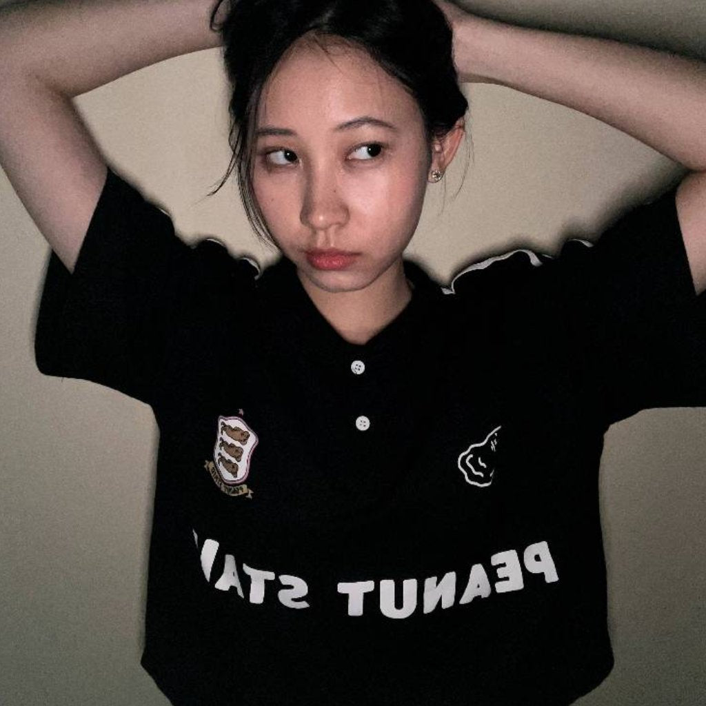 Boxy Oversized Polo Active White Striped Arm Black Peanut Stain | Kaos Polo | Unisex