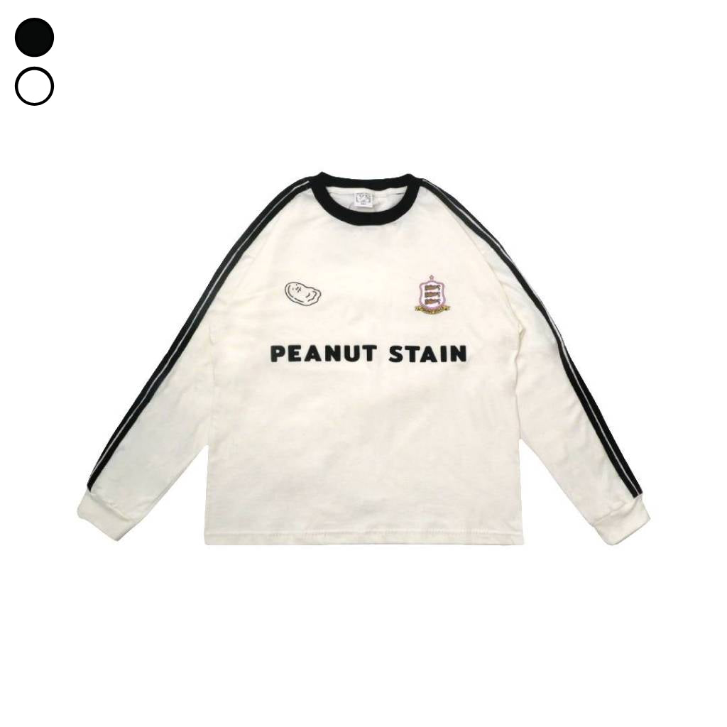 Boxy Long Sleeve Tshirt 4 Stripes Arm Ivory Peanut Stain | Kaos Lengan Panjang | Unisex