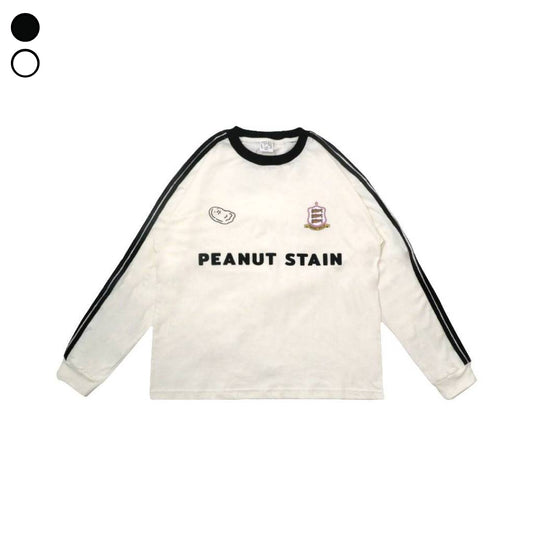 Boxy Long Sleeve Tshirt 4 Stripes Arm Ivory Peanut Stain | Kaos Lengan Panjang | Unisex