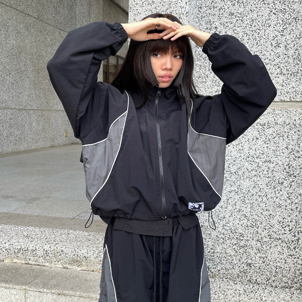 Windbreaker Jacket Reflective Flash Black Outside Work Hours | Jaket | Unisex